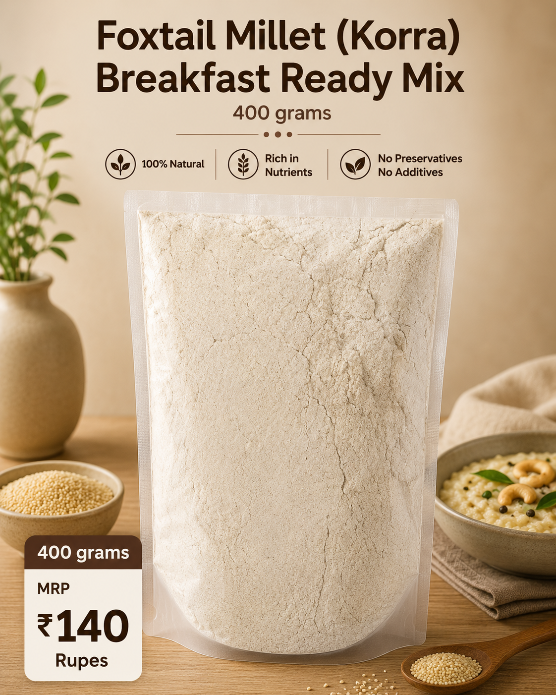 Foxtail Millet korra breakfast  Ready mix 400 grams