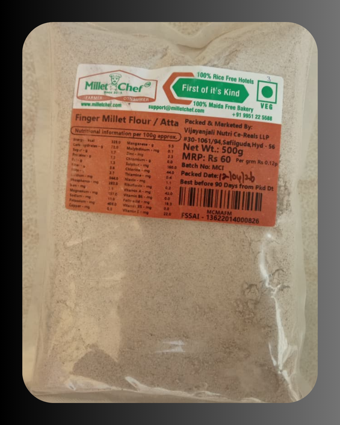 Finger Millet Ragi Flour/Atta-500 grams