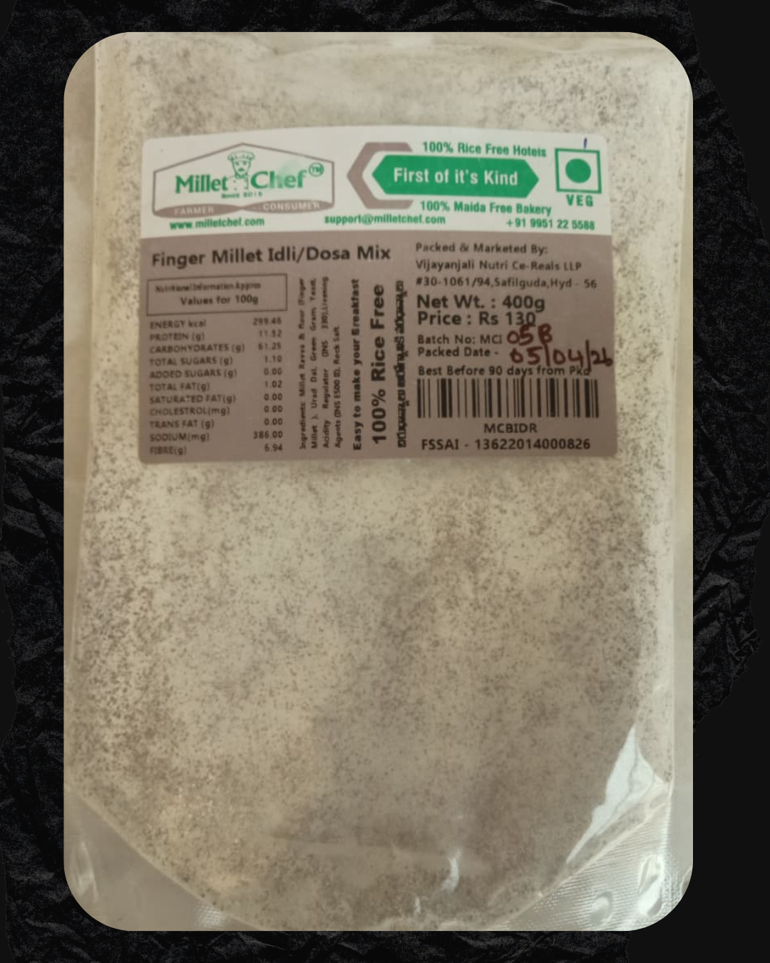Finger millet (Ragi) Idli&Dosa breakfast mix 400 grams