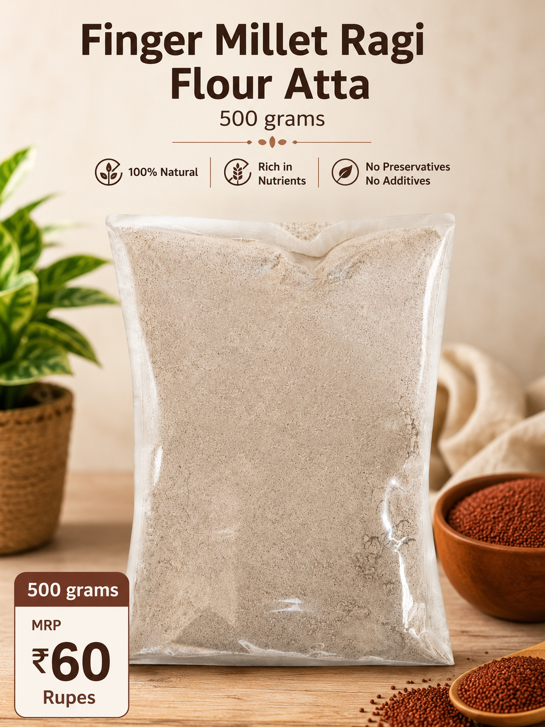 Finger Millet Ragi Flour Atta 500 Grams